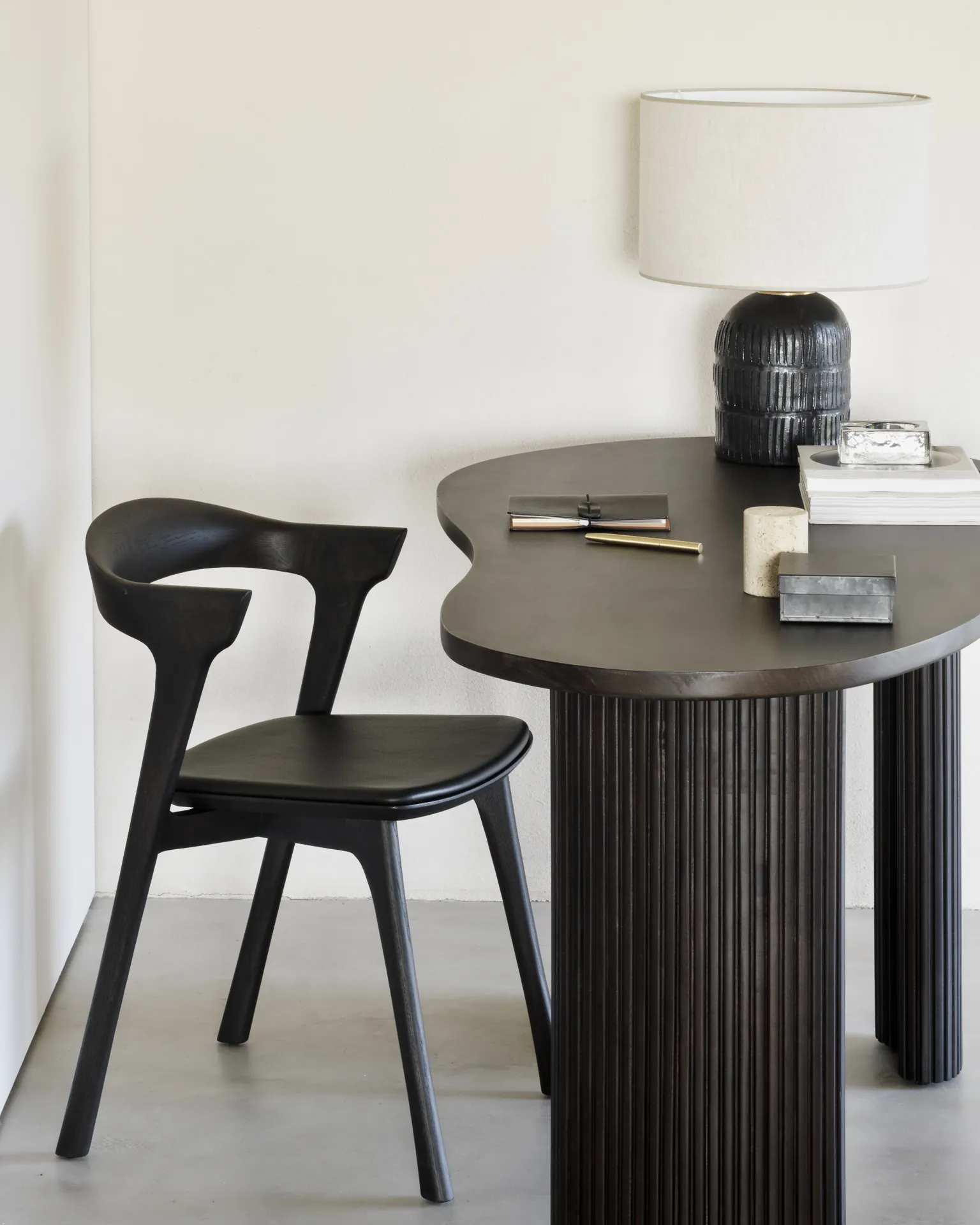 Ethnicraft Bok Brown Oak Chair With Boomerang Desk Donzelli