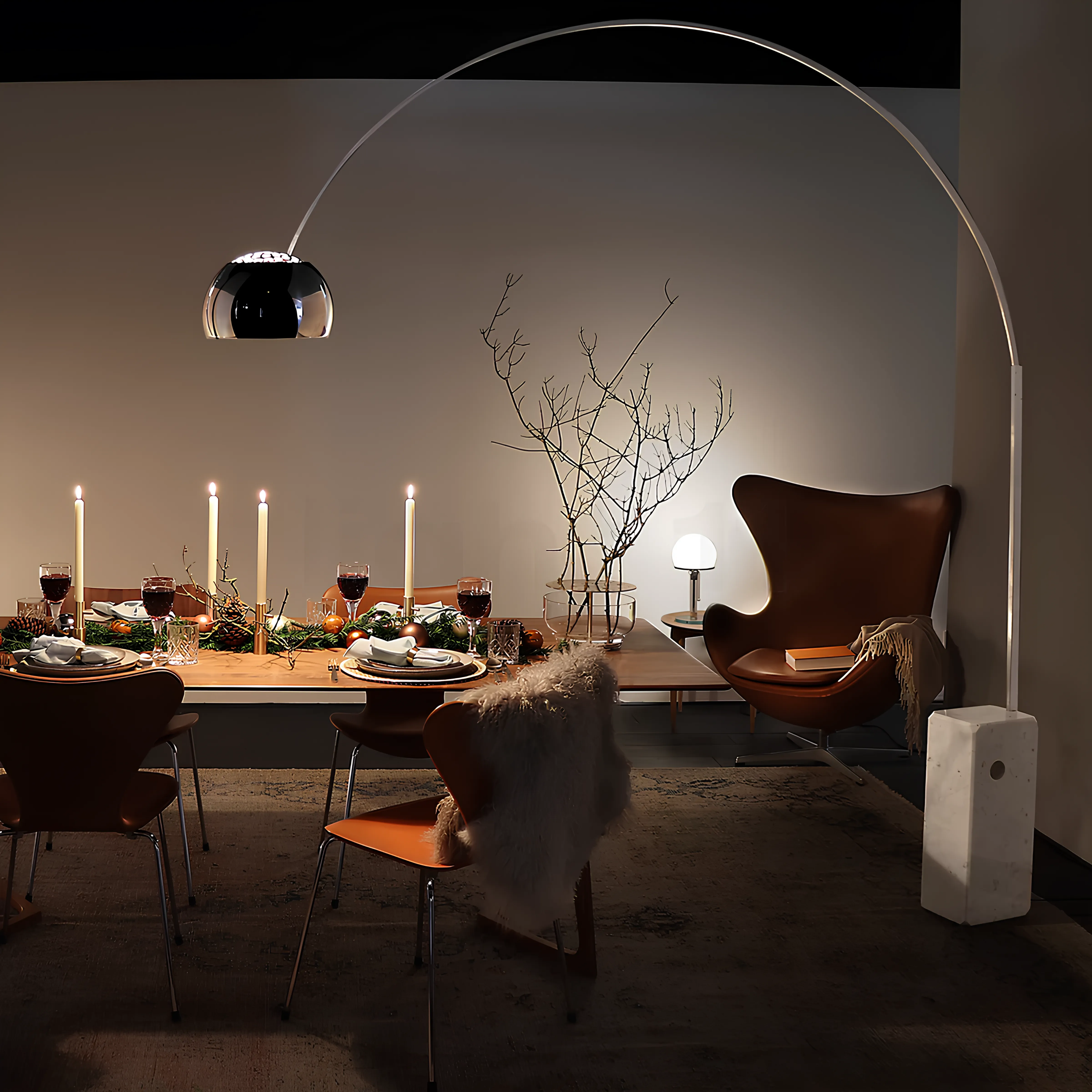 Flos_Arco_floor_lamp_LED_white_dining_room Donzelli