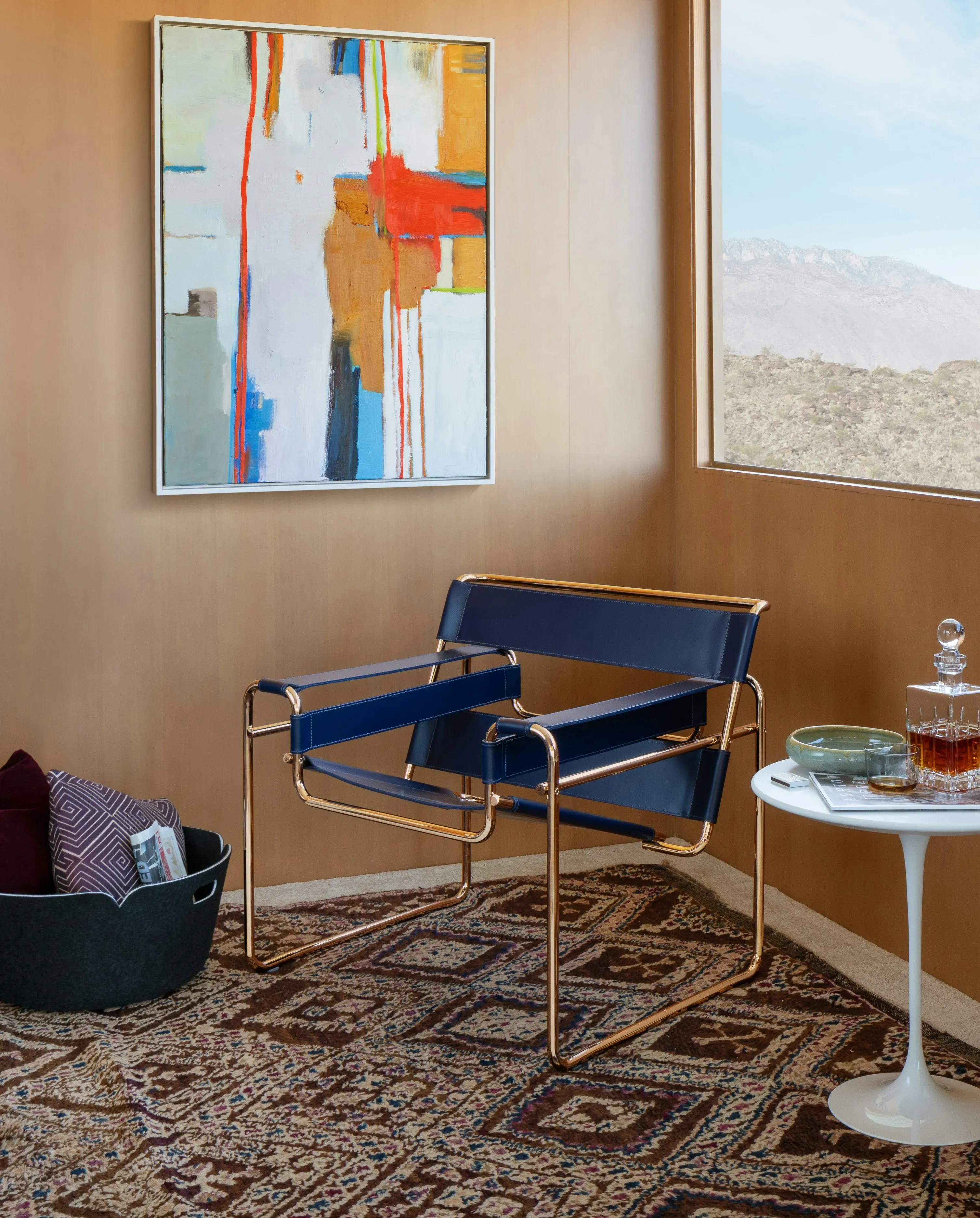 Blue Leather Wassily Chair Gold Finished Knoll For Donzelli