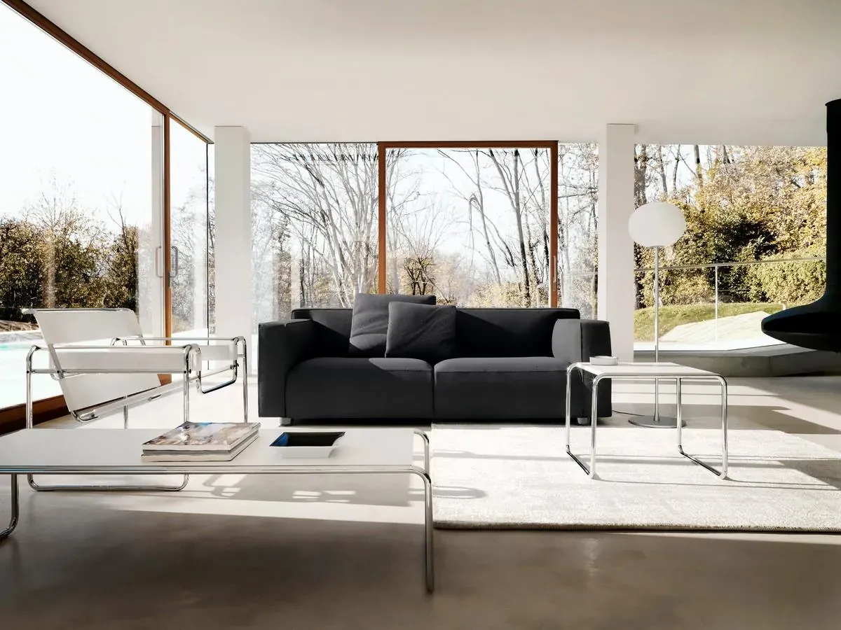 Knoll Wassily Chair White Leather In Living Room With Ottoman Front Of Terace Donzelli